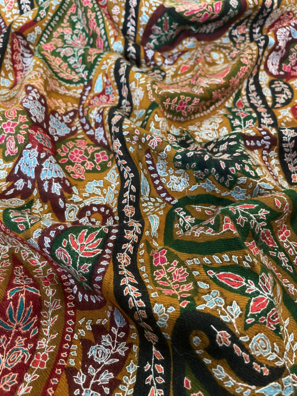 Mustard Sozni Embroidered Jama Shawl